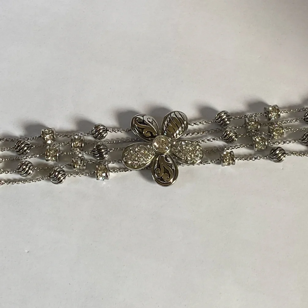 Vintage 4 Strand Large Silver & Crystal Magnetic Bracelet - Picture 4 of 12